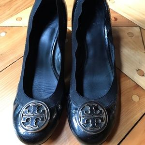 Black patent leather Tory Burch wedges